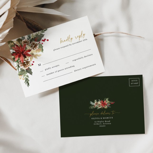 OSA kort för julbröllop i Blommigten Gräs (RSVP Card Front/Back)