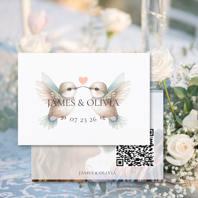 OSA kort för Lägg till bild QR-kod för Bröllop (Adorable Wedding Add Photo QR Code RSVP Card (front and back))