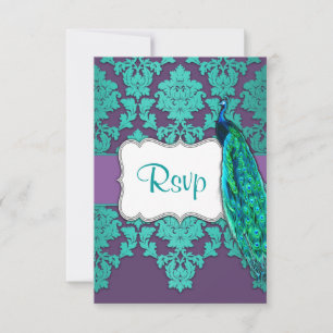 OSA kort för peacock Aqua & Lila Damask Wedding