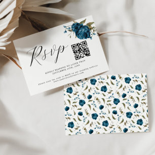 OSA kort för QR-kod för marinblå Blommigt Bröllop