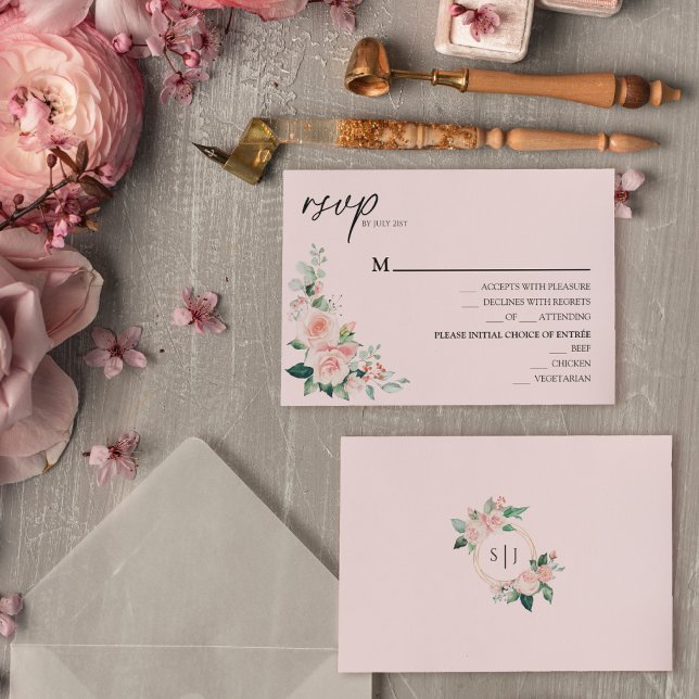 OSA kort för Rosa av  Blommigt Bröllop Menu (Skapare uppladdad)