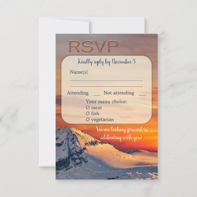 OSA kort för soluppsberg Winter Wedding Menu (Framsida)