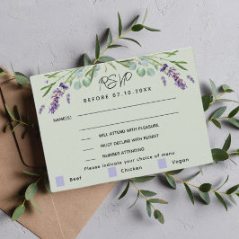 OSA kort för svar på menyn Lavender grönt bröllop