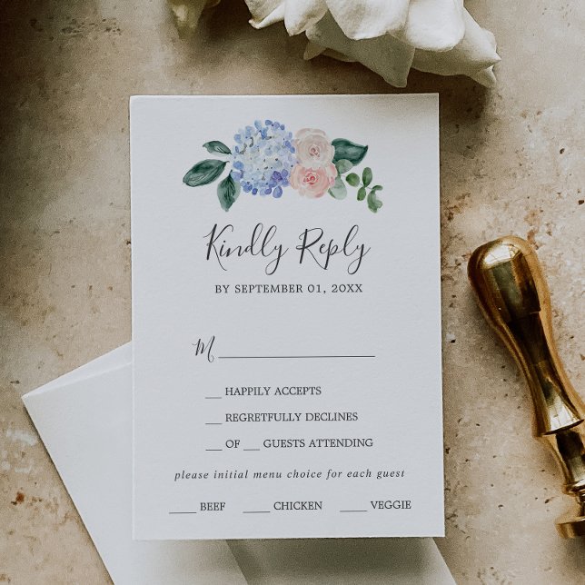 OSA kort för val av elegant Blue Hydrangea Menu (Skapare uppladdad)