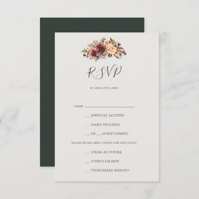 OSA kort för val av Grönt för Burgundy Orange-Blom (Fram/baksida)