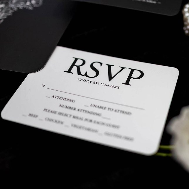 OSA kort för val av svartvitt Bröllop-måltider (Black and white wedding invitations features rsvp card by Do Tell A Belle)