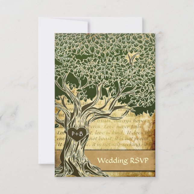 OSA kort för vintage bröllop för landOakträd (Front)