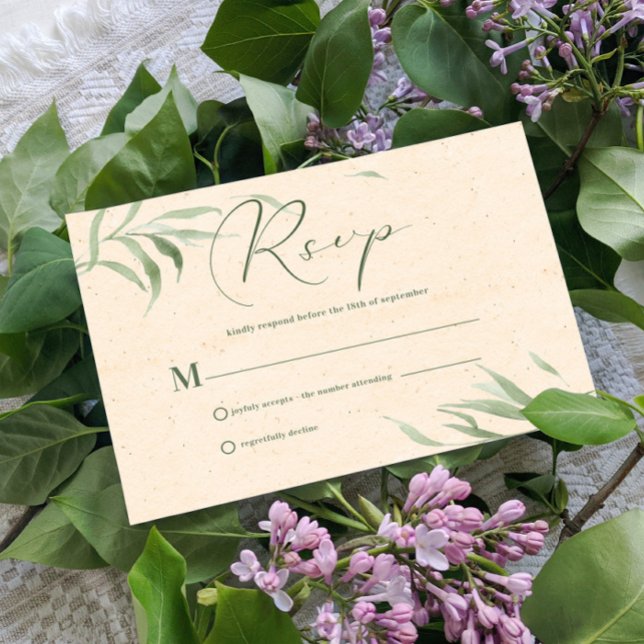 OSA kort, Grönt Foliage Beige Papper Inbjudningar (Skapare uppladdad)