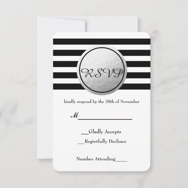 OSA kort i Black & White Stripe Silver Foil Circle (Framsida)