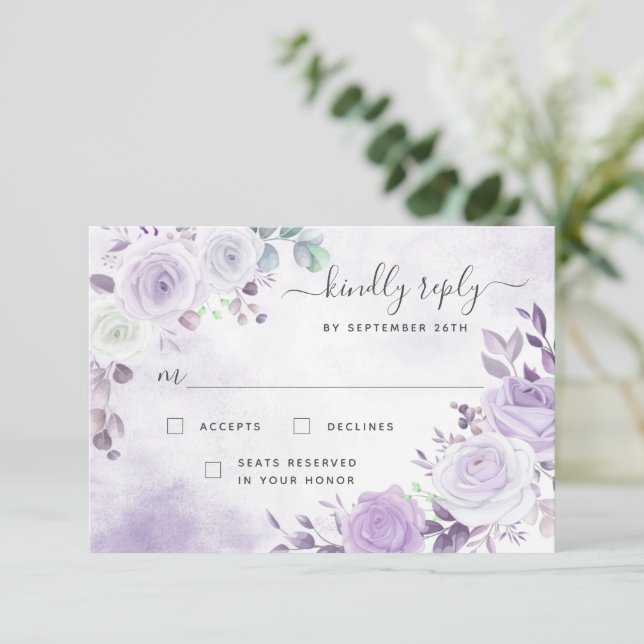OSA kort Lavender Lila Watercolor Blommigts (Stående Fram)