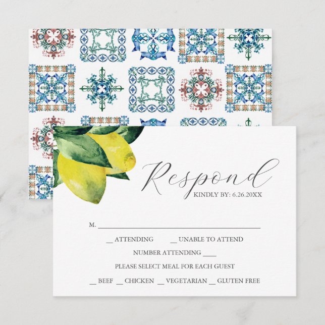 OSA kort med Meal Choice Lemon Amalfi Tile (Fram/baksida)