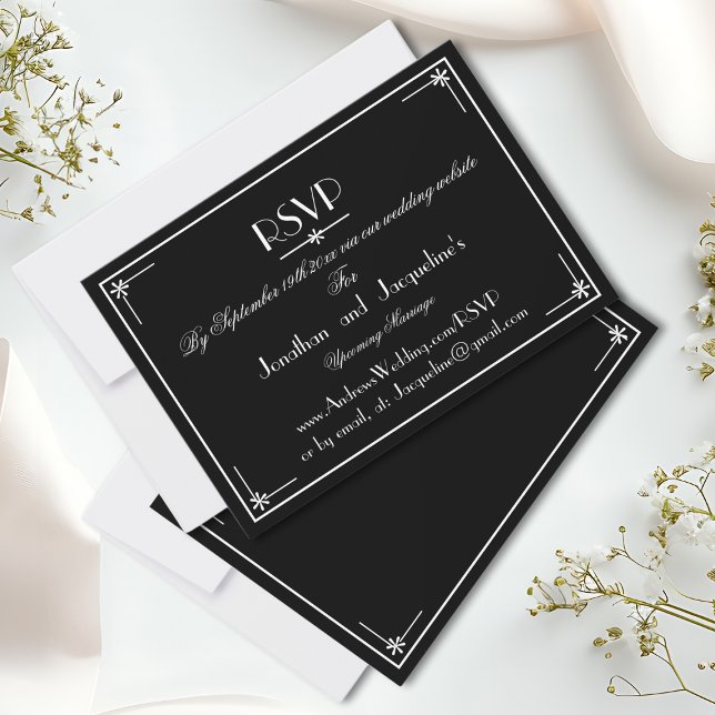 OSA kort på Luxury Black and White Bröllop webbpla (Luxury Black And White Wedding Website RSVP Card.)