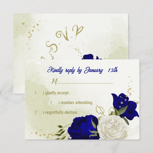 OSA kort royal blå vita blommor grönt löv (Fram/baksida)