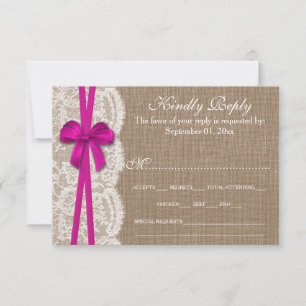 OSA kort Rustic Rosa Bow Bröllop Collection