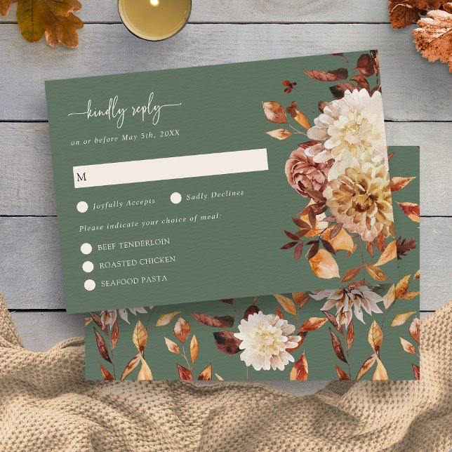 OSA kort Sage Grönt Höst löv Blommigt (Sage Green Fall Leaves Floral RSVP Card by Painted Paperie
)