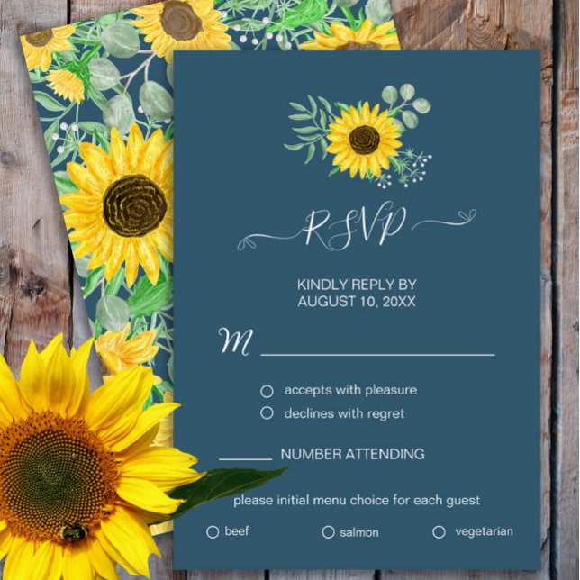 OSA kort Watercolor SunblommBlue Menu Choice (Skapare uppladdad)