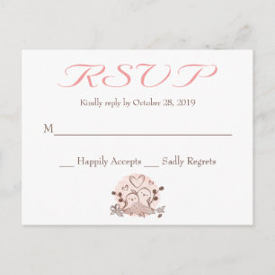 OSA Lovebird Rosa and Brown Responcard Card Inbjudan Vykort