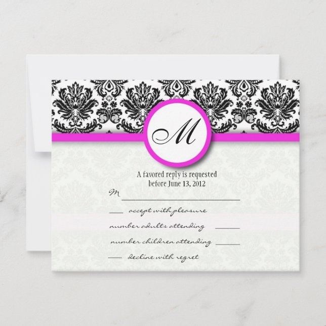 OSA med Black and Shock rosa Damask Monogram Kort (Framsida)