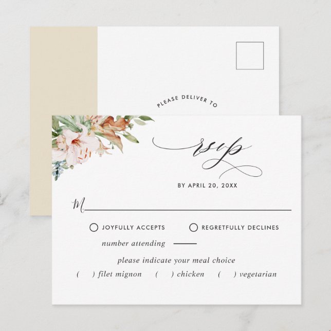 OSA med eller utan Måltider, Earthy Blooms Beige B Vykort (Fram/baksida)