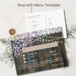 OSA med Menu Template Rustic Wisteria Snöre Vykort