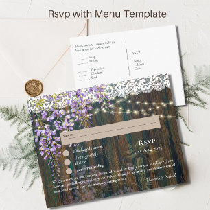 OSA med Menu Template Rustic Wisteria Snöre Vykort