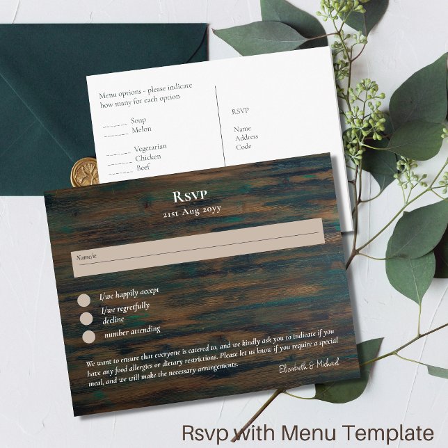 OSA med Menu Template Rustic Wood Woodland Vykort (Skapare uppladdad)