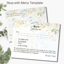 OSA med Menu Template Vit ros Greenery Vykort