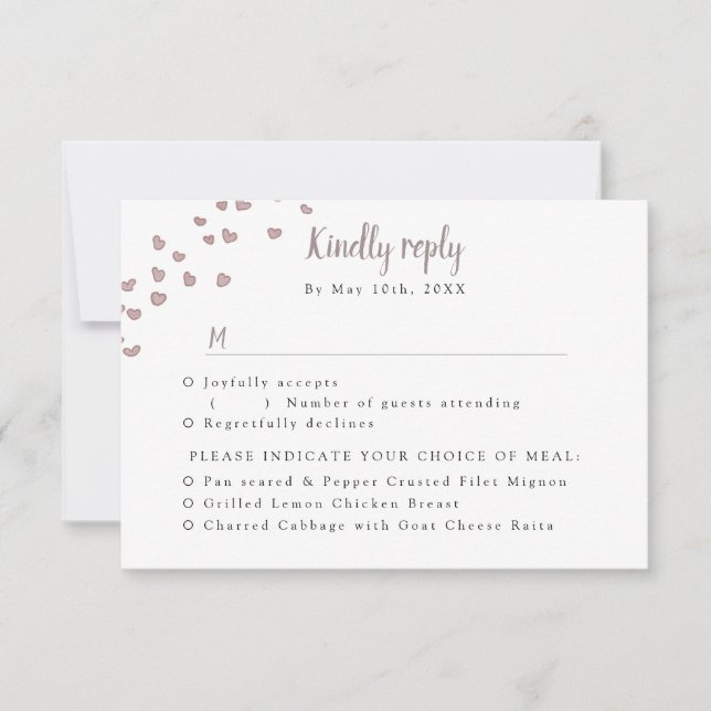 OSA med val av måltider vattenfärgshjärtan Kort (Framsida)