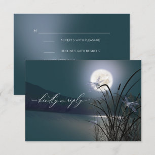 OSA Menu Dusty Teal Full Moon Dragonfly Pond Inbjudningar