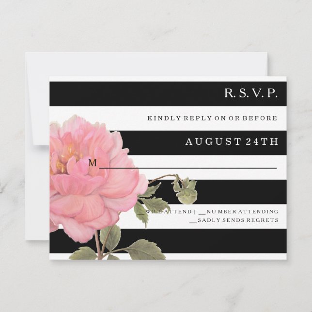 OSA MODERN Chic Wide Rand Rosa Peony Flower Kort (Framsida)