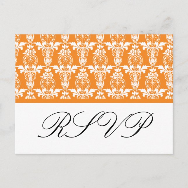 OSA Orange Damask-bröllopsvykort Inbjudan Vykort (Framsida)