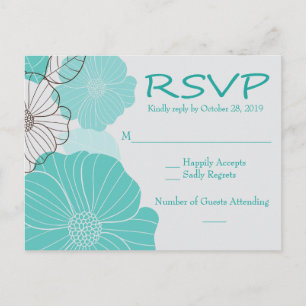 OSA Party Blommigt Turquise, Teal Bröllop Flower Inbjudan Vykort