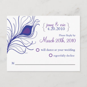 OSA Peacock Feather Bröllop Postcard Blue lila Inbjudan Vykort