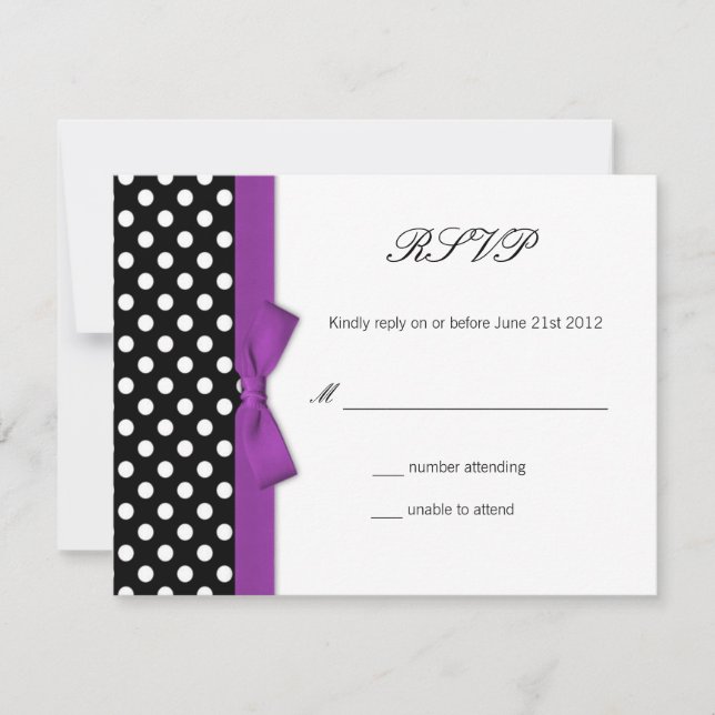 OSA - Polka Dot Lila Bow Bröllop Responskort Card Kort (Framsida)