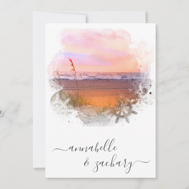 ** OSA - QR Beach Sea Ocean AR7 Bröllop Inbjudningar (Framsida)