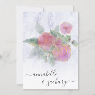 *~* OSA - QR Damask Blommigt Ro Guld AR12 Bröllop Inbjudningar