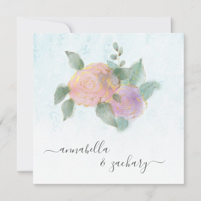 *~* OSA + QR Damask RO Glitter AR12 Bröllop Inbjudningar (Framsida)