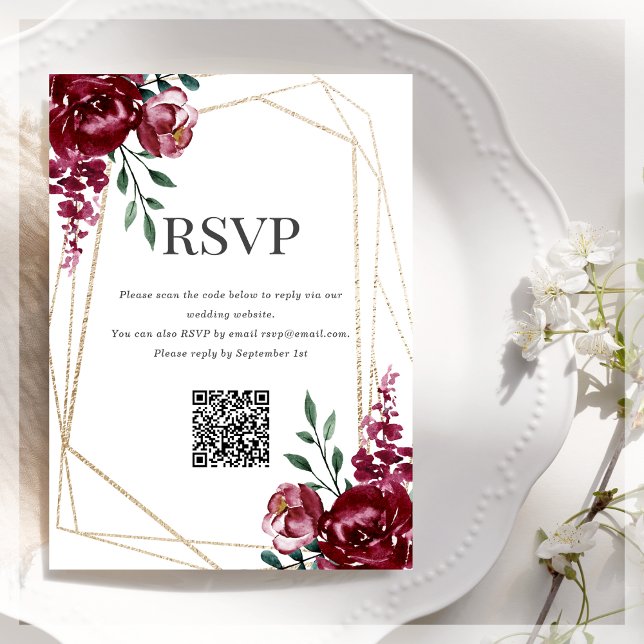 OSA QR-kod | Burgundy | Marsala Red Blommigt Tilläggskort (Skapare uppladdad)