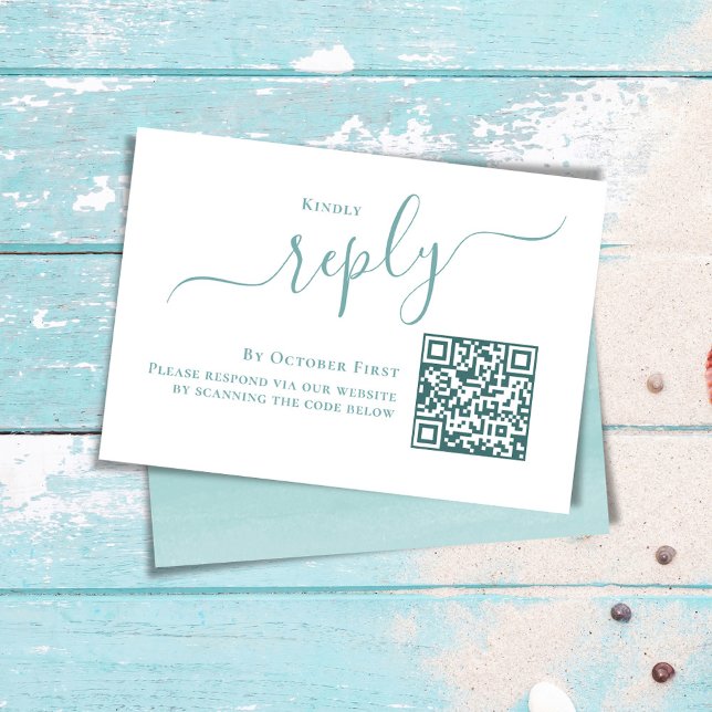 Osa QR-kod för enkel minimalistisk respons Kort (Turquoise blue elegant calligraphy script response card )