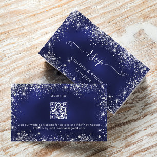 Osa QR-kod för marinblått silver bröllop Tilläggskort