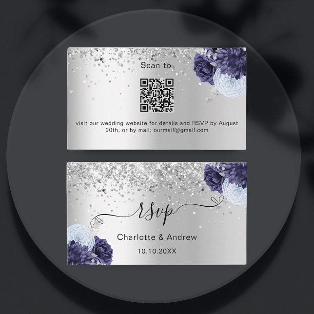 OSA QR-kod för silver-marinblått bröllop- Tilläggskort (Skapare uppladdad)