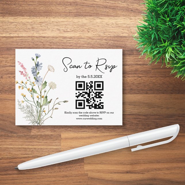 osa qr-kod vilda blommor botaniska bröllop tilläggskort (Skapare uppladdad)