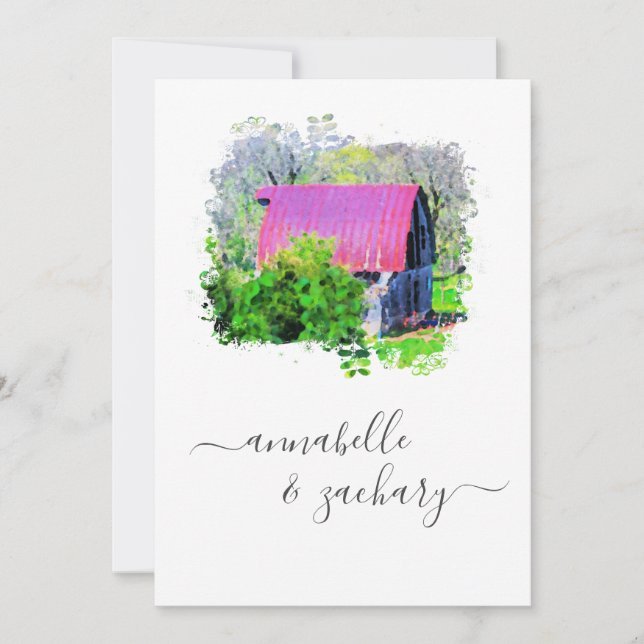*~* OSA QR Old Barn Land Rustic AR19 Bröllop Inbjudningar (Framsida)