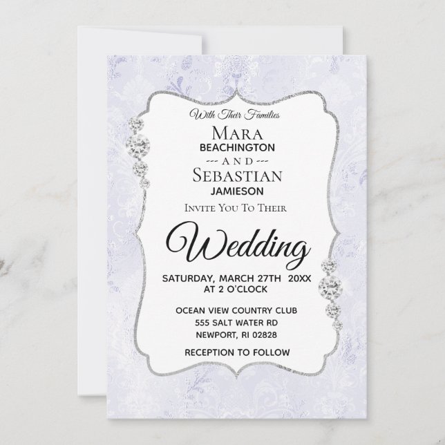 *~* OSA + QR + PHOTO Diamond Damask Wedding Inbjudningar (Framsida)