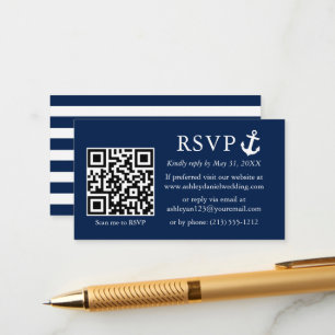 OSA QR strimlad bröllop Navy Blue Anchor Tilläggskort