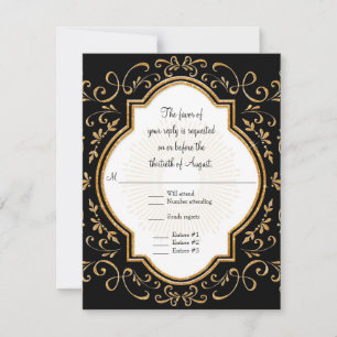 OSA Quatrefoil Ram skript Swirl Guld Glitter Kort