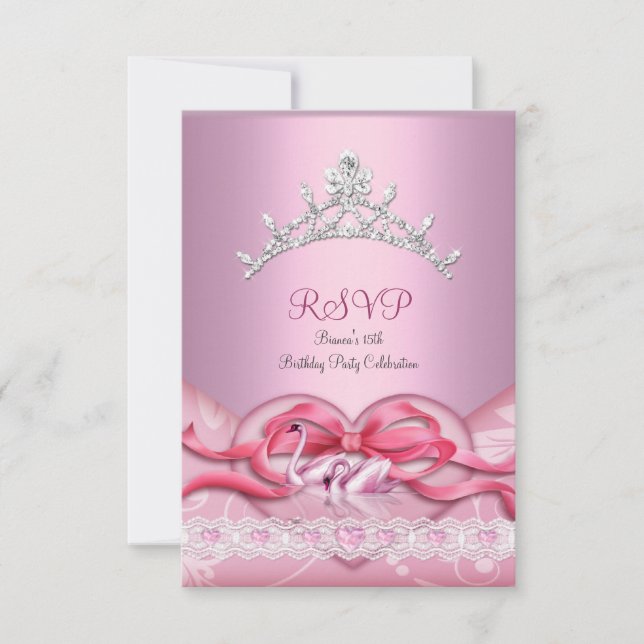 OSA Quinceanera White Rosa Svanar Tiara Heart (Framsida)