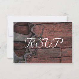 OSA - Red Barn Wood Rustic Wheel Bröllop Kort