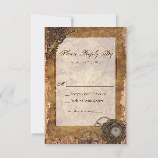 OSA Reply Card Steampunk Industrial Vintage Wood (Framsida)