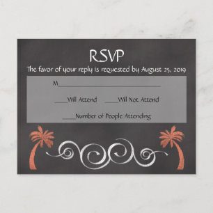 Osa Reply för Coral Chalkboard-skript Beach Weddin Inbjudan Vykort